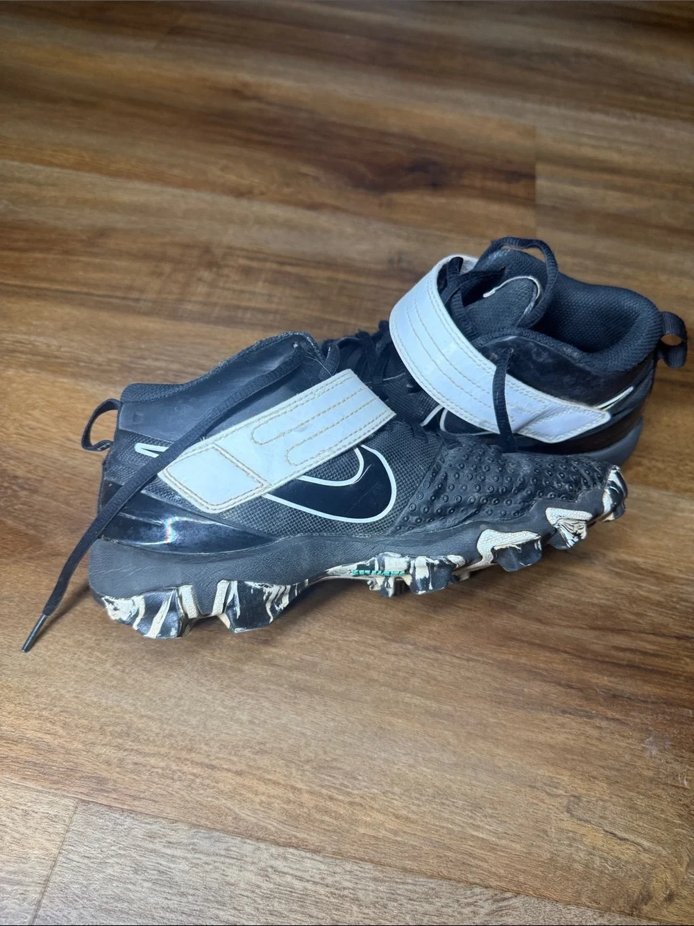 Nike Trout Black and White Mid Football Cleats with Ankle Strap